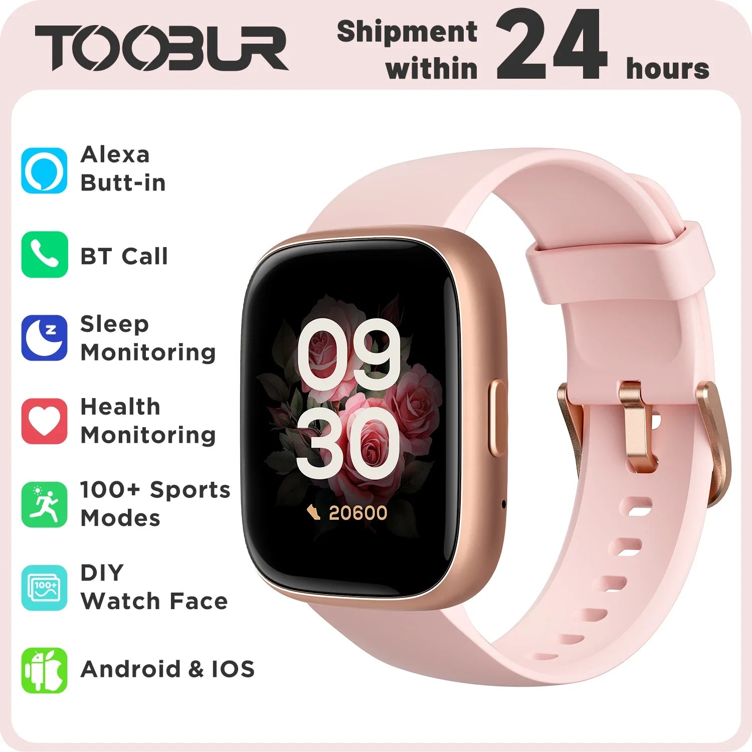 Alexa Smart Watch Heart Rate Fitness Tracker With Bluetooth Call IP68 Waterproof
